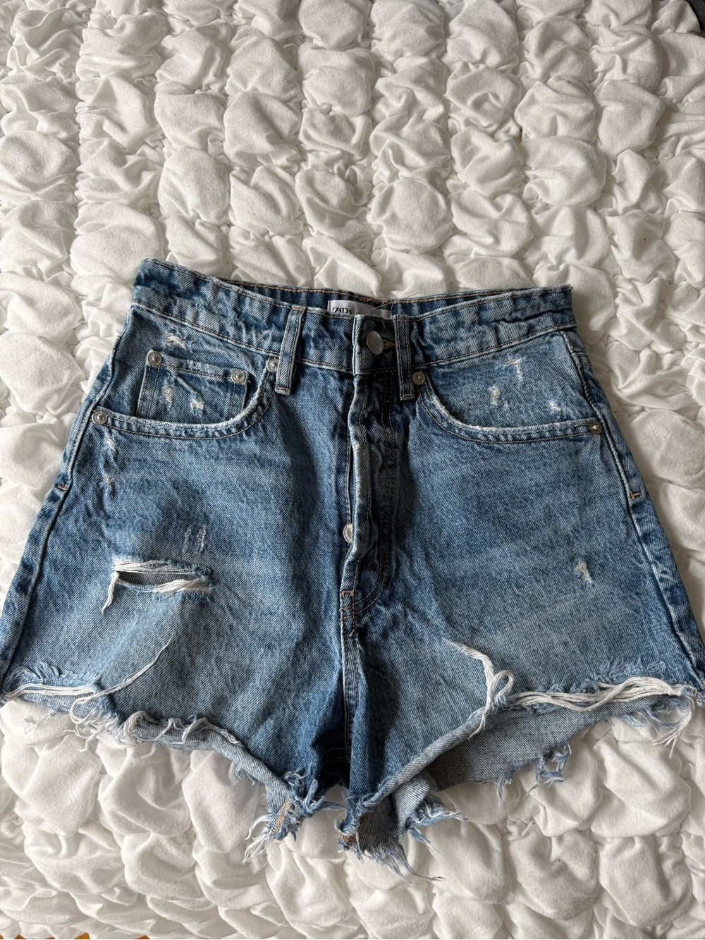 Zara Distressed Blue Denim Cutoff Shorts